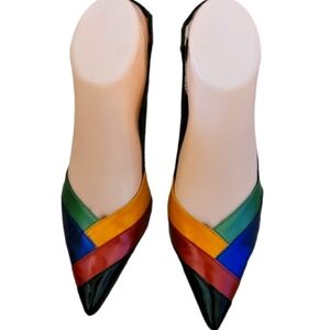 90's BCBGIRLS Multi Color Pointed Toe Patent Leather Slingbacks